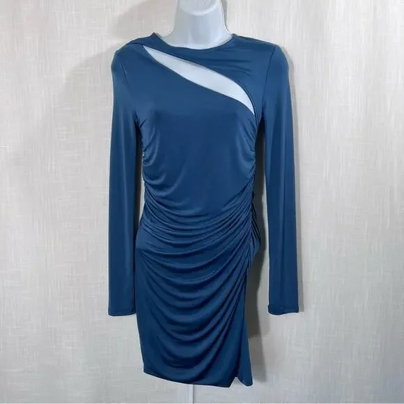 Pull&Bear‎ NWT Ruched Bodycon Cut Out Blue Mini Dress Size S - Picture 5 of 15